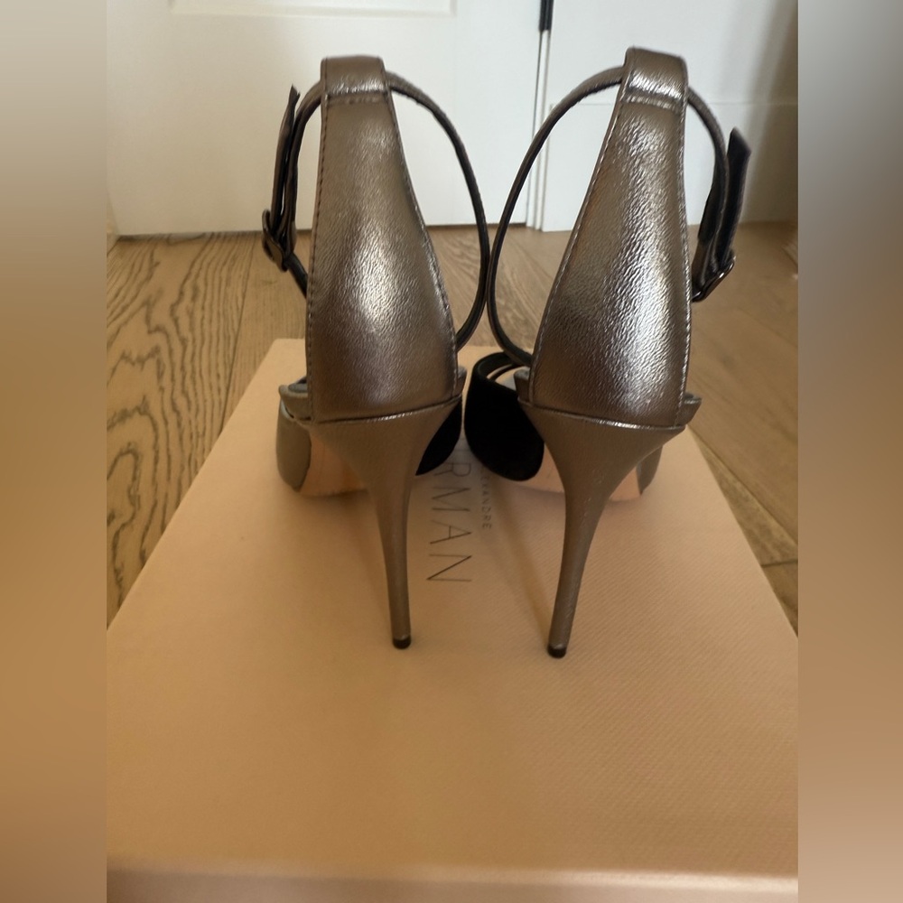 ALEXANDRE BIRMAN SELENA 100 HEEL Women's Silver Metallic black leather 37.5 new - Picture 4 of 8